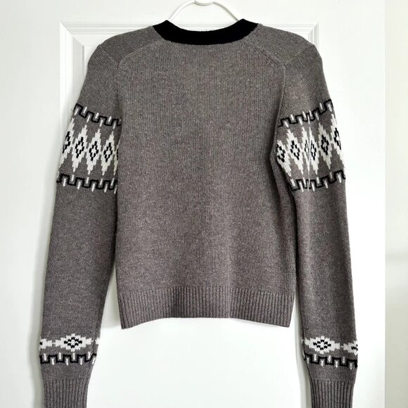 AUTUMN CASHMERE Fair Isle V-Neck Cashmere Cardigan in Gray Multi Size S - Picture 7 of 8